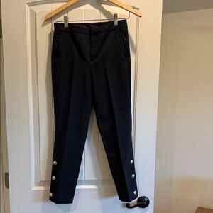 Zara Dark Blue Cropped Pants with Metallic Button Accents